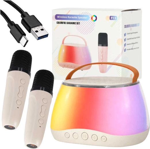 Set karaoke con altoparlante Bluetooth, LED RGB e due microfoni wireless