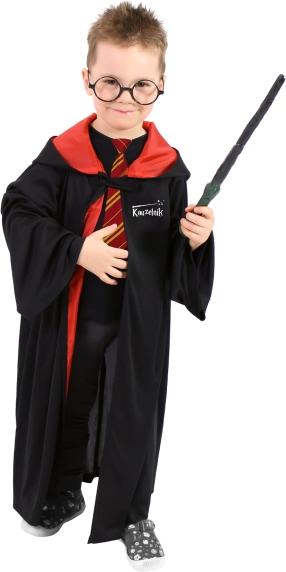 Mantello da mago per bambini con cappuccio, nero‑rosso, 3–7 anni (104–136 cm)