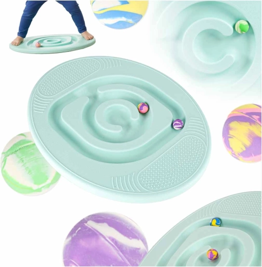 Tavola propriocettiva per bambini con labirinto di palline color menta