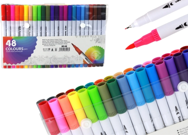 Set di Pennarelli a Doppia Punta 48 Pezzi Multicolori in Organizzatore