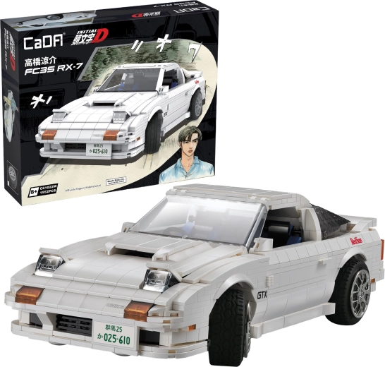 Set di costruzione CaDA Mazda RX-7 Initial D – dettagliata auto sportiva bianca con 1552 pezzi