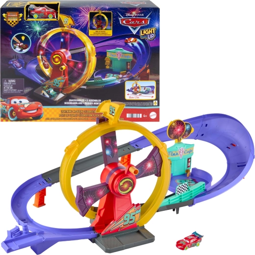 Mattel Disney Pixar Cars pista da corsa Festa di Partenza con Saetta McQueen luminoso