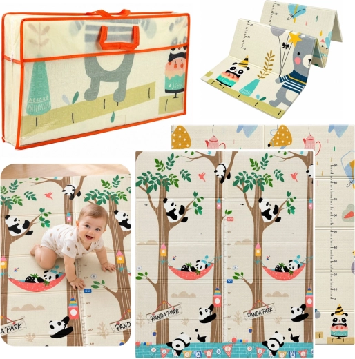 Tappetino educativo pieghevole in schiuma bifacciale per bambini con panda e orsetti 180 × 150 cm
