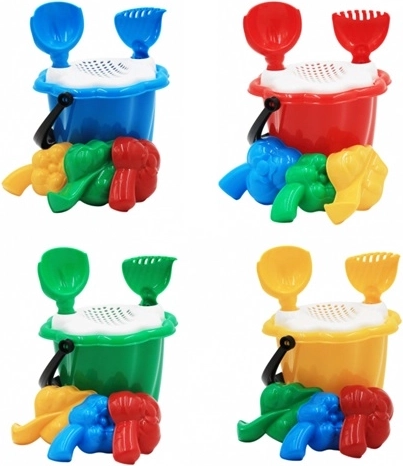 Mini set da sabbia con setaccio e stampini a forma di frutta