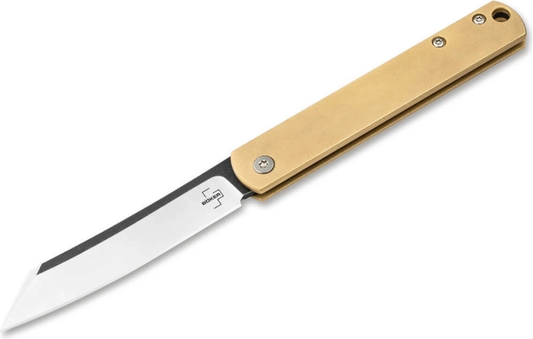 Böker Plus Zenshin 42 Brass coltello tascabile 7,5 cm con finitura stonewash