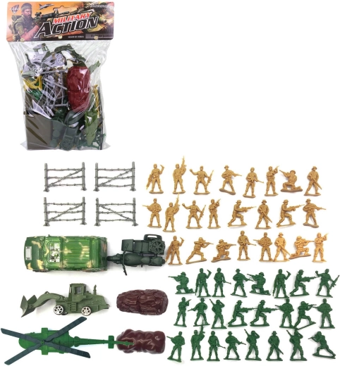 Set da gioco militare in plastica con miniature di soldati e mezzi