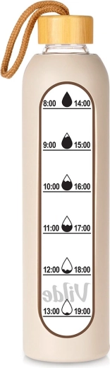 Bottiglia d’acqua in vetro Vilde con rivestimento in silicone beige 1 l