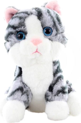 Gattina di peluche tigrata grigio-bianca 15 cm - 1 pezzo