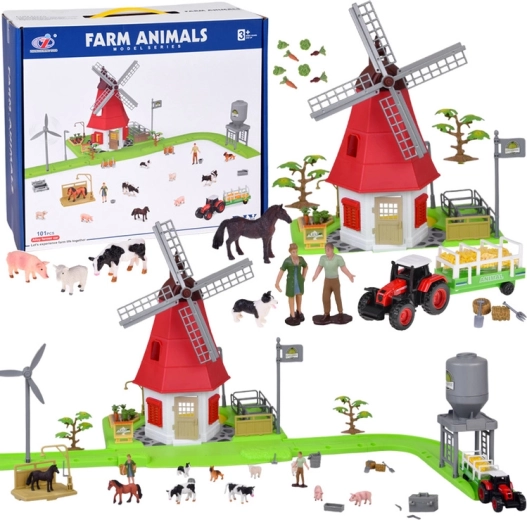 Set agricolo con mulino a vento e figurine
