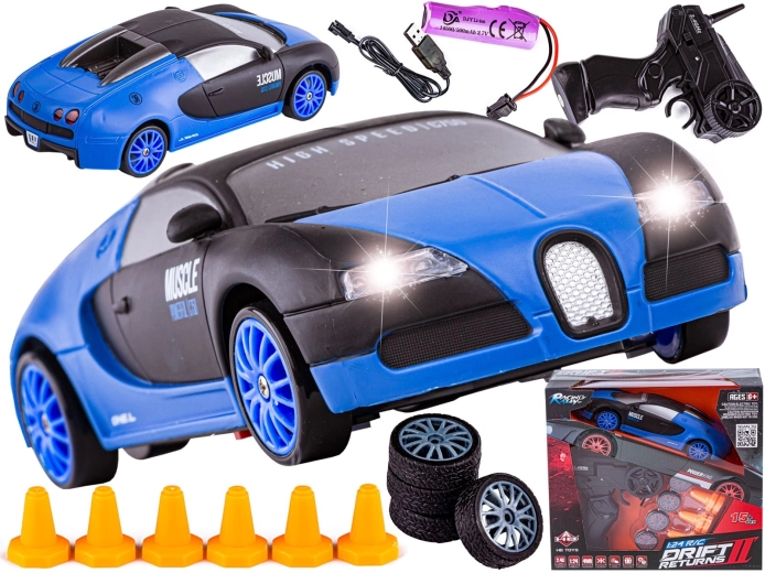 Auto RC da drift Bugatti 1:24 2,4 GHz 4WD nero-blu