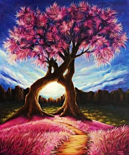 Pittura diamantata Albero rosa 30 × 40 cm