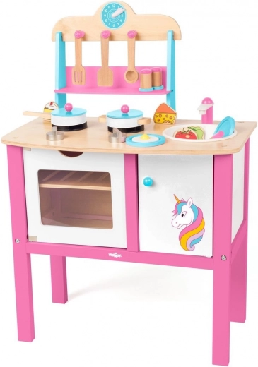 WOODY cucina in legno per bambini unicorno – 17 pezzi di accessori, altezza 50 cm