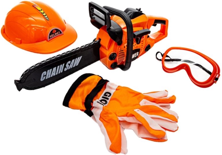 Motosega a catena per bambini con casco, occhiali e guanti - 1 pezzo