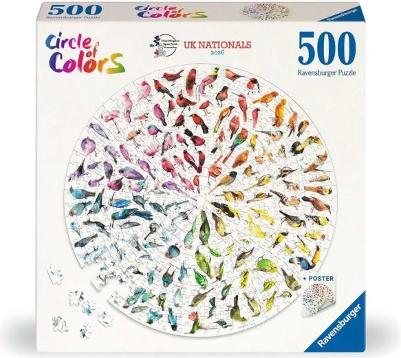 Puzzle rotondo Ravensburger Circle of Colors: Uccelli 500 pezzi