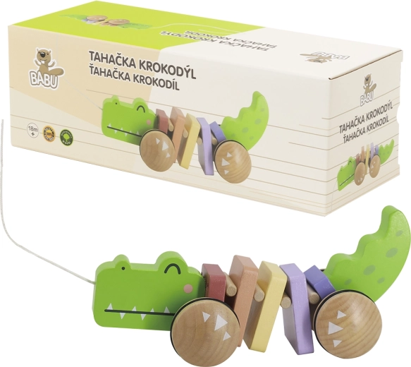 Babu coccodrillo di legno trainabile con cordicella