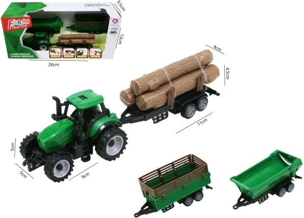 Trattore verde con 3 rimorchi 18 cm