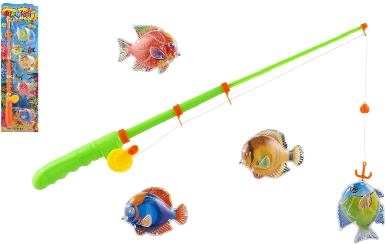 Gioco di pesca magnetica con canna e 4 pesciolini, 44 cm