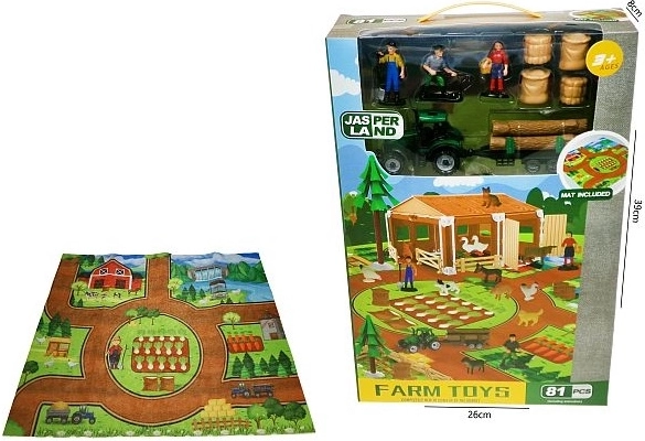 Set della fattoria con edificio agricolo e tappetino da gioco