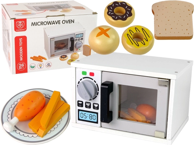 Forno a microonde in legno per bambini con accessori – bianco