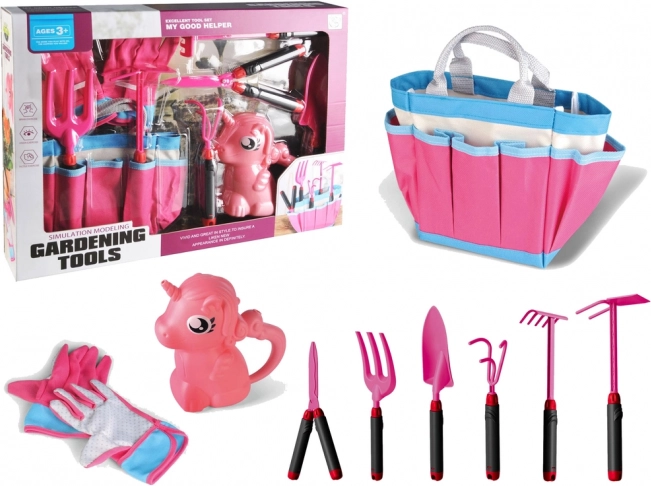 Set da giardino con strumenti e unicorno