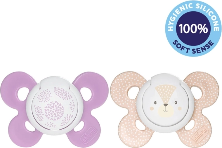Succhietto in silicone Chicco Physio Comfort Physioforma 6–16 mesi, 2 pz (motivo femminile gatto/pois)