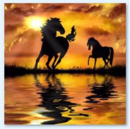 Mosaico di diamanti (diamond painting) Cavalli – tramonto 30 × 30 cm - 1 pezzo
