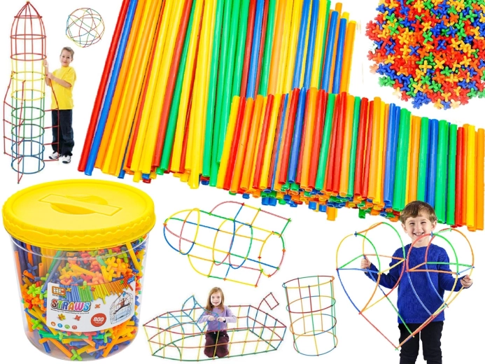 Cannucce da costruzione e connettori in secchiello (circa 800 pezzi)
