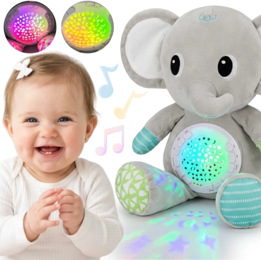 Elefante di peluche Woopie Baby con proiettore e suoni rilassanti