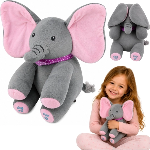 Elefantino di peluche interattivo a cucù – suona melodie e muove le orecchie