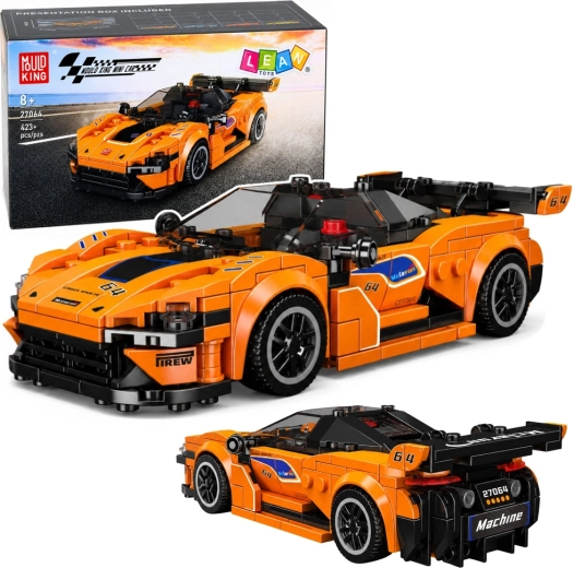 Costruzione tipo meccano auto sportiva arancione con vetrina, 423 pezzi