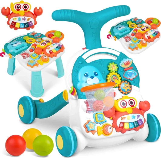 Girello per bambini con tavolino educativo 3 in 1 rk-810 bianco-blu