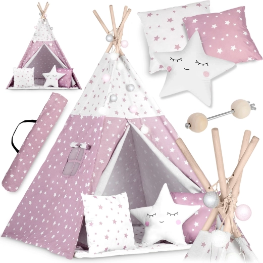 Teepee per bambini con lucine NUKIDO – rosa con stelline