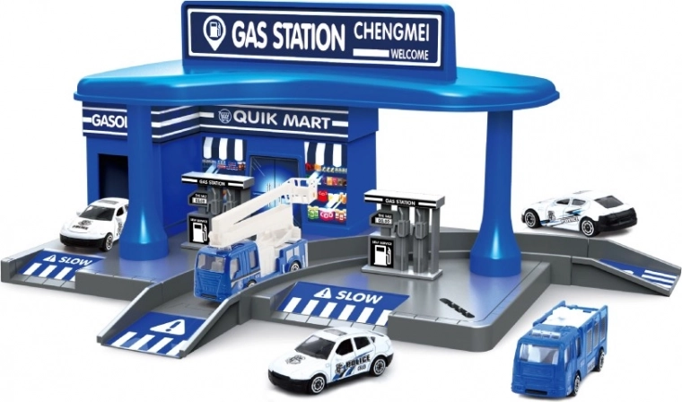 Stazione di servizio della polizia con due macchinine