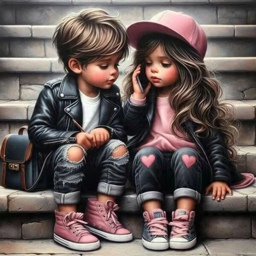 NORIMPEX Dipingi con i numeri Ragazza dolce con ragazzo sulle scale 40 × 50 cm
