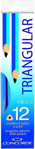Matite in grafite CONCORDE triangolari con gomma, HB, 12 pz