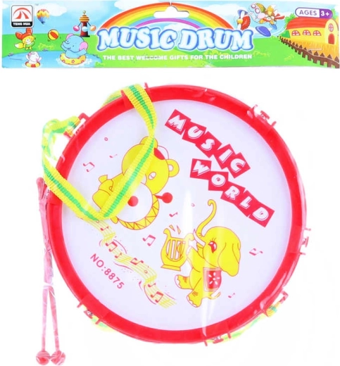 Tamburo per bambini con animaletti 19 cm con 2 bacchette
