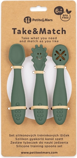 Petite&Mars cucchiaini da allenamento in silicone Take&Match Misty Green - 3 pezzi