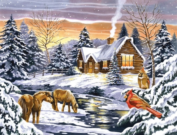 Norimpex Dipingere con i numeri Casa d'inverno vicino al ruscello 40 × 50 cm