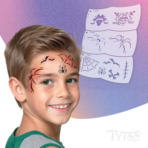 TyToo Mosaic stencil per face painting pirata e ragno – 3 pezzi