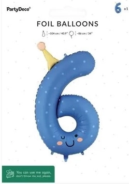 PartyDeco palloncino in foil numero 6 blu 86 cm