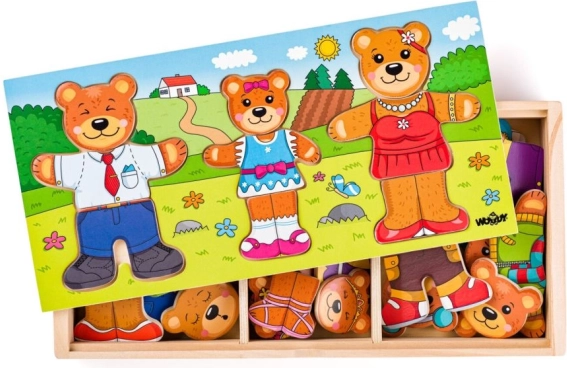 Puzzle di vestizione in legno – famiglia di orsetti