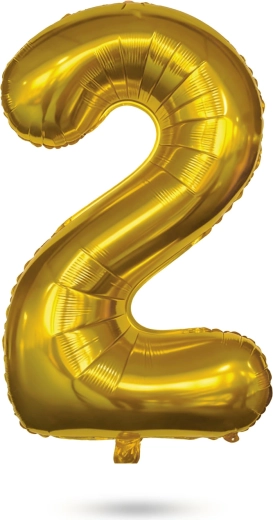 Palloncino foil per compleanno a forma di numero 2, dorato, 40 pollici