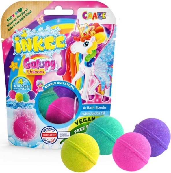 Inkee bombe frizzanti da bagno Galupy Unicorn – set 4 colori