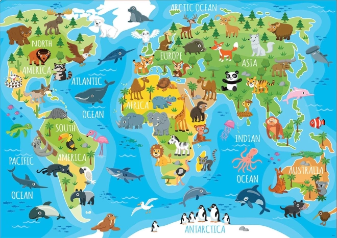 EDUCA Puzzle Mappa con animali del mondo 150 pezzi