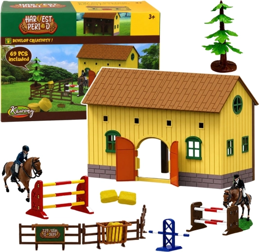 Scuderia per cavalli con ostacoli per il salto e miniature di cavalieri (69 pezzi) Harvest Period