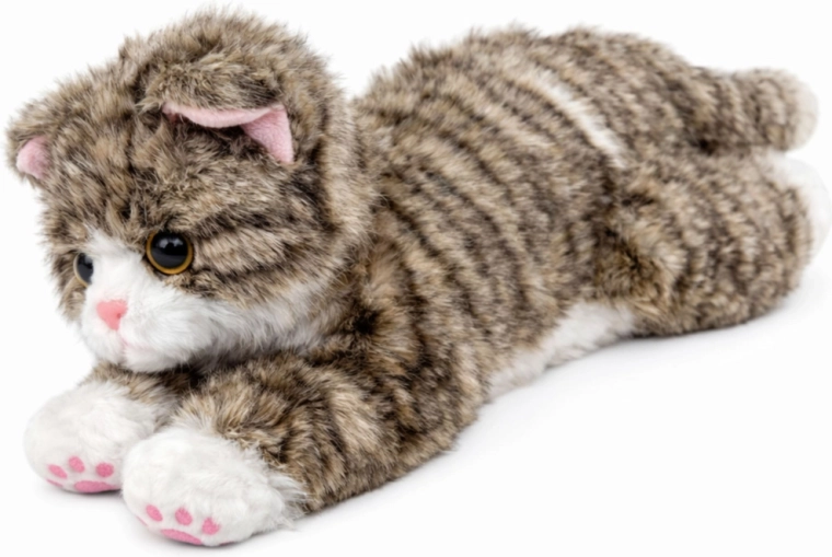 Gattino di peluche beige sdraiato 38 cm