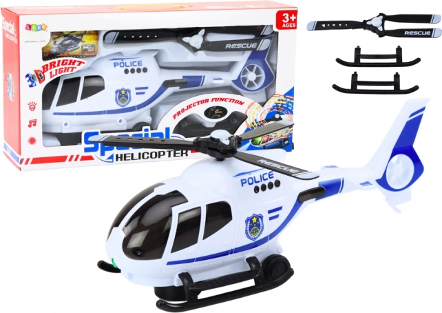 Elicottero di soccorso della polizia con luci e suoni