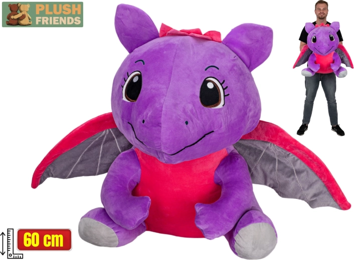 Plush Friends drago di peluche viola 60 cm, seduto