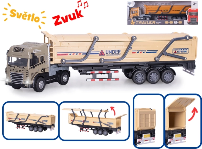 Camion in metallo 1:24 con luci e suoni, a retrocarica, 39 cm