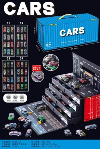 Set di automobiline con garage in contenitore (48 pz)